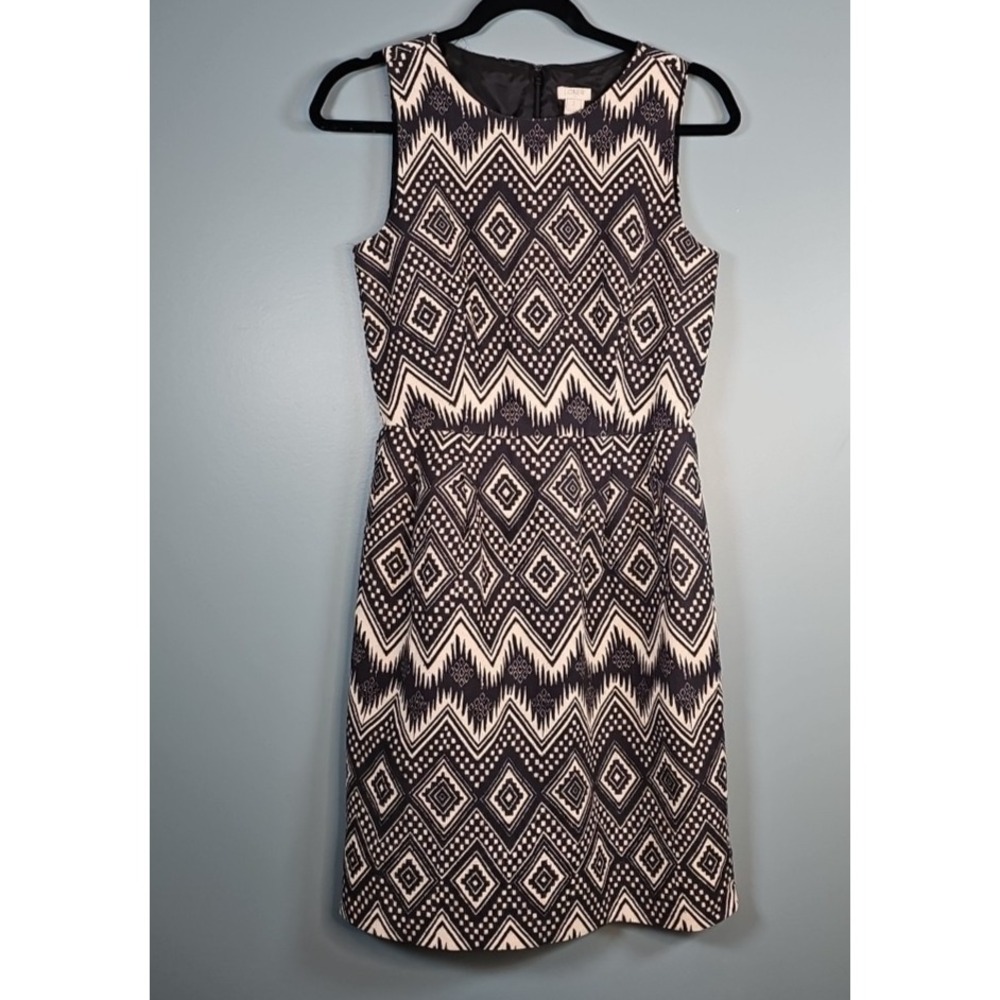 J. Crew Aztec iKat Black & White Sleeveless Sheath Mini Dress Women's Size 2